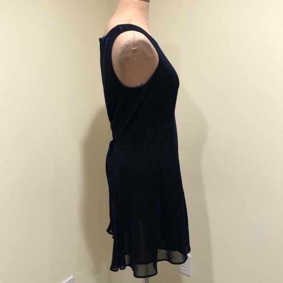 Vintage 90s Metallic Blue Dress Size 8 Corset Lace Up Back - Picture 4 of 10